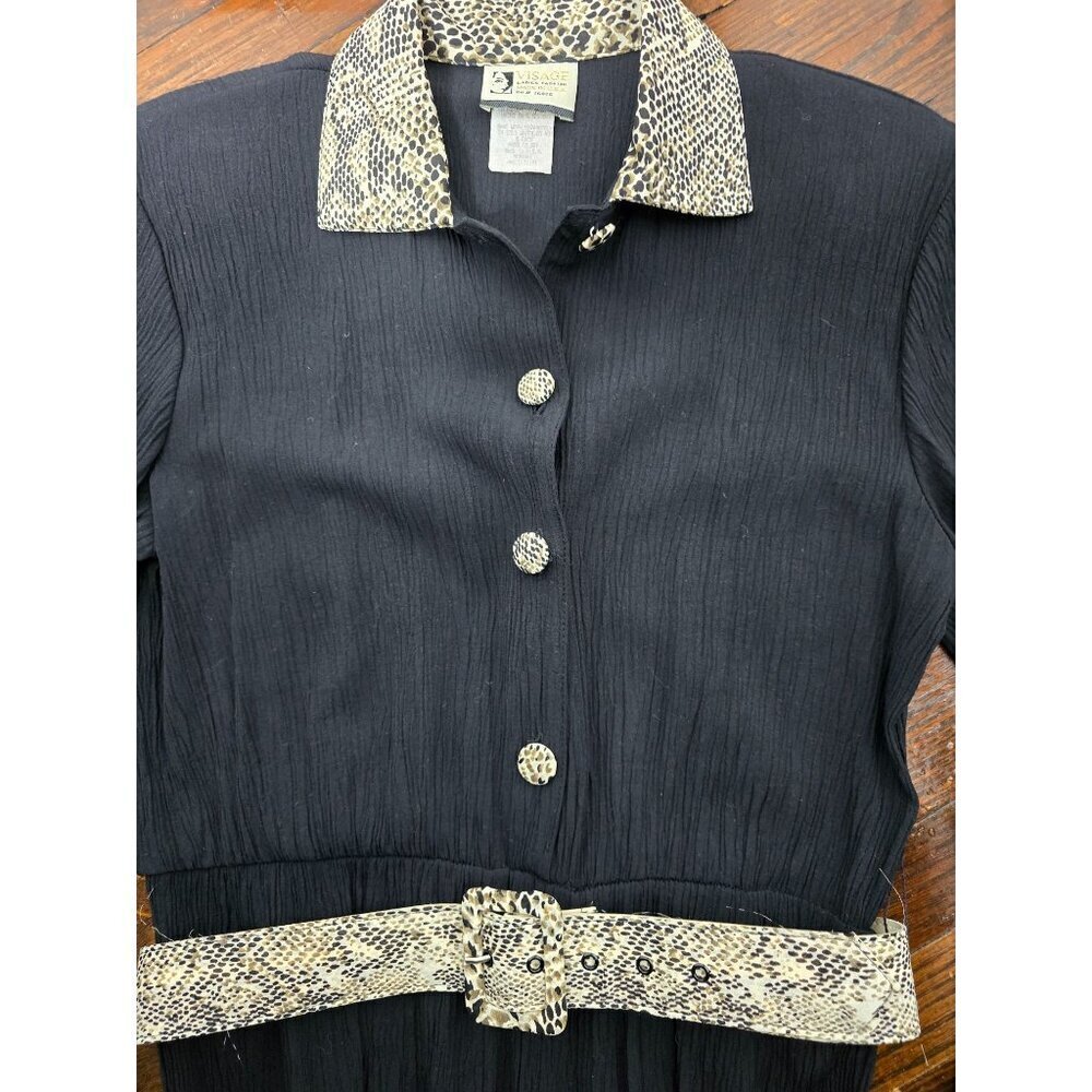 Vintage Black Python Belted Jumpsuit Playsuit Lon… - image 4